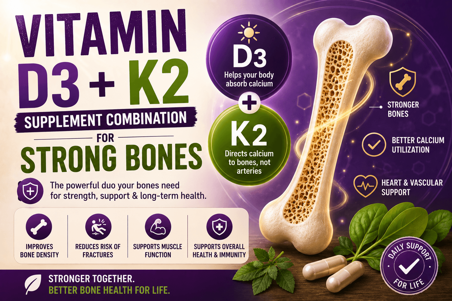 You are currently viewing Vitamin D3 + K2  supplement combination for strong bones