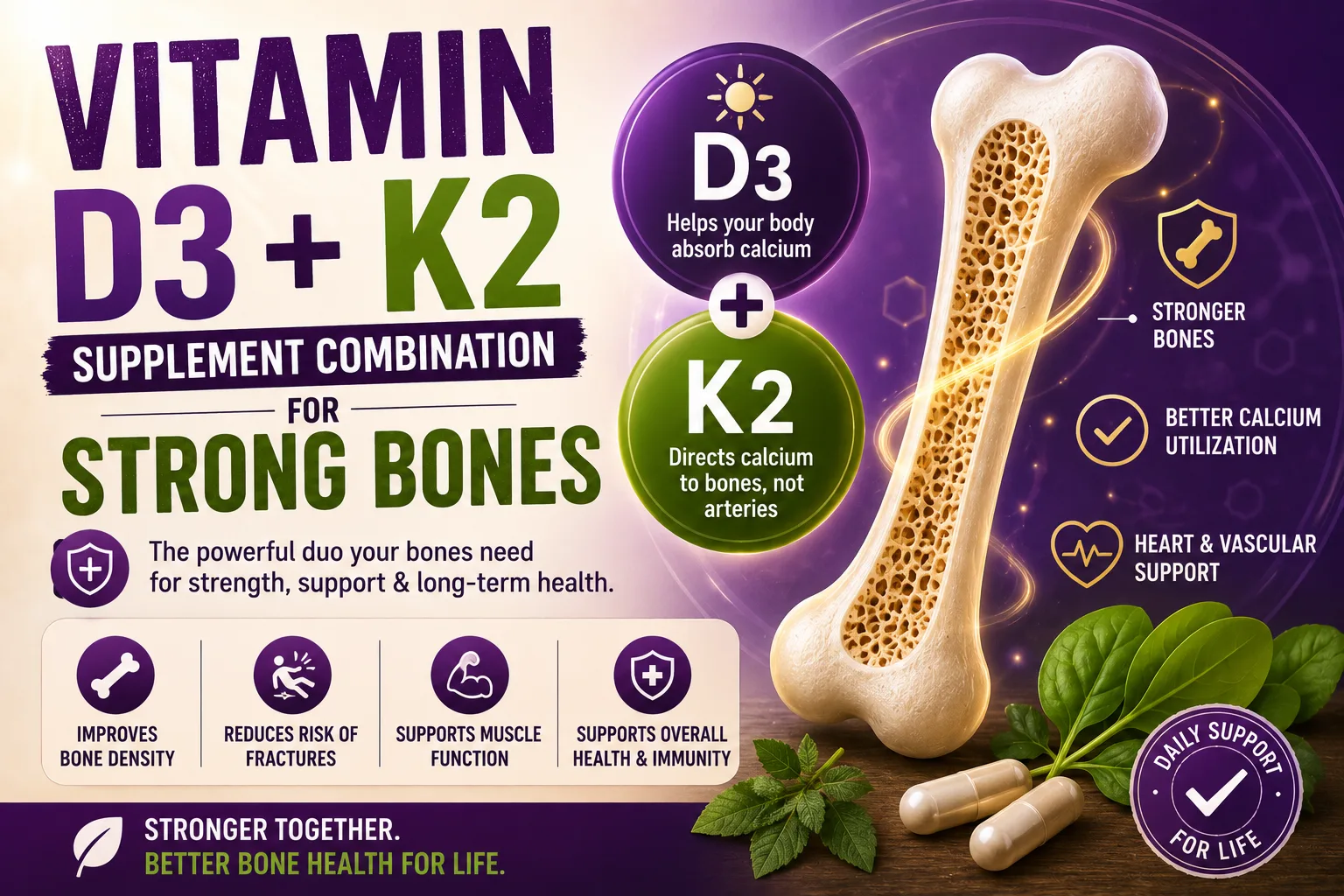 Read more about the article Vitamin D3 + K2  supplement combination for strong bones
