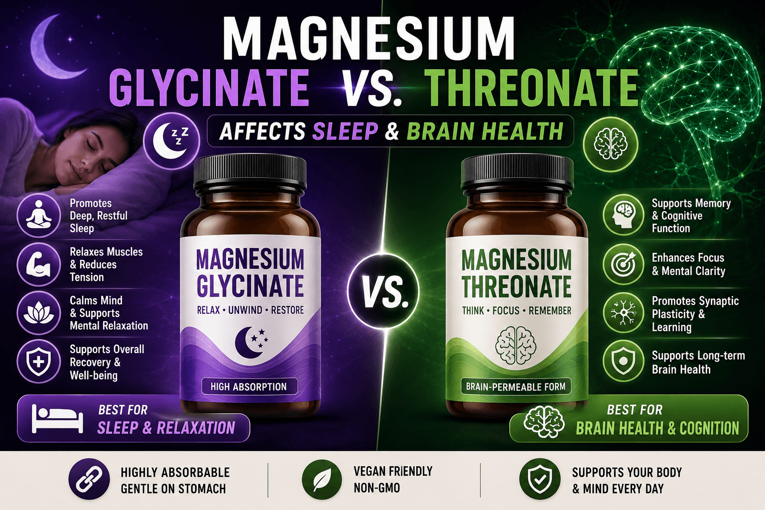 Read more about the article Amazing ways Magnesium Glycinate vs. Threonate Sleep & Brain Health
