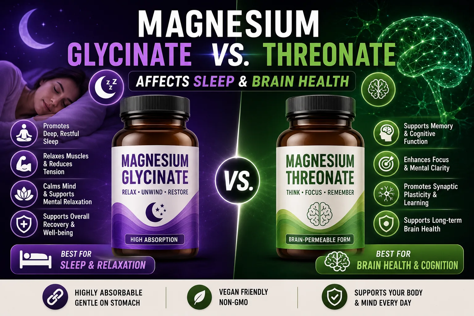 Read more about the article Amazing ways Magnesium Glycinate vs. Threonate Sleep & Brain Health