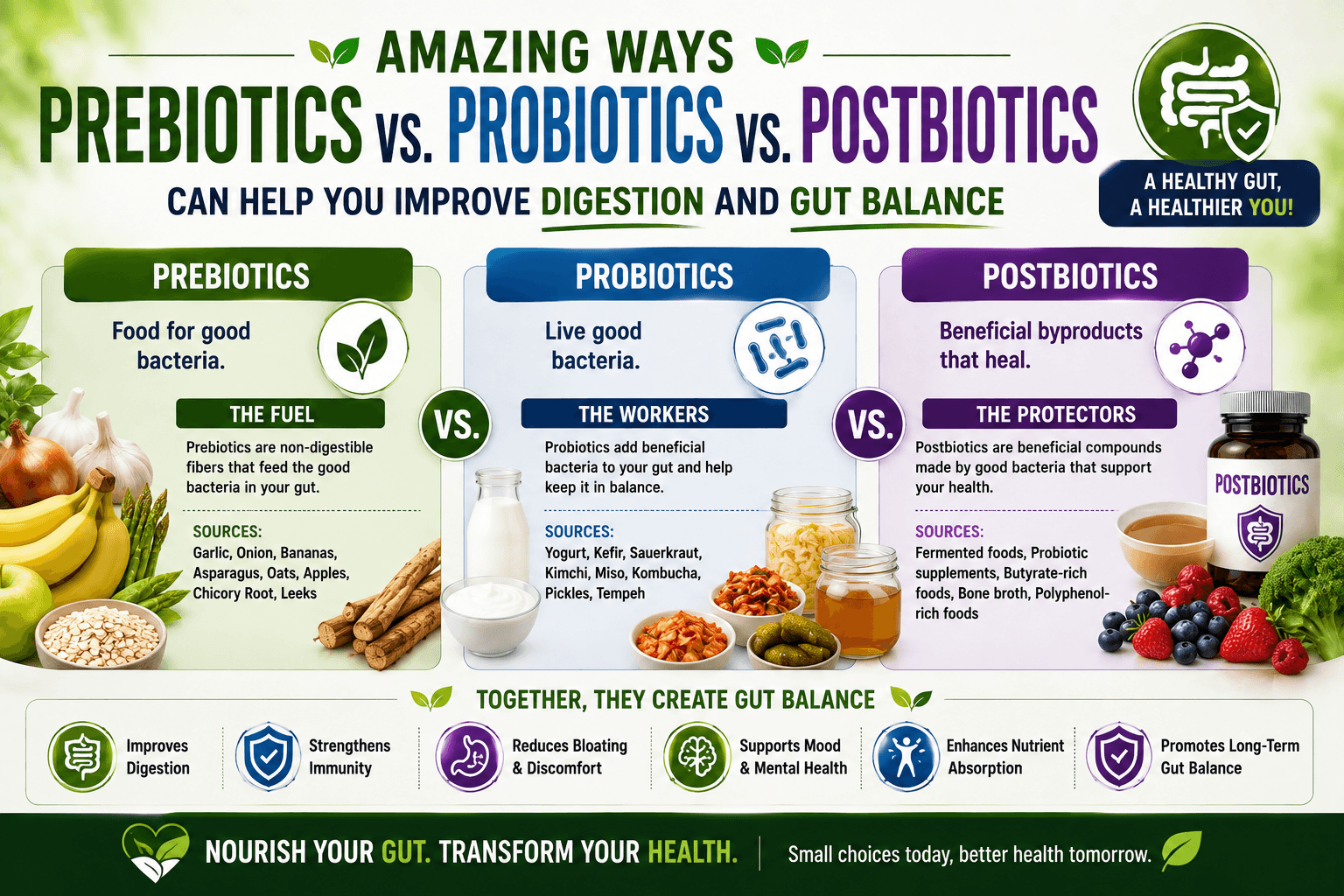 You are currently viewing Amazing ways prebiotics vs. probiotics vs. postbiotics can help you improve digestion and gut balance.